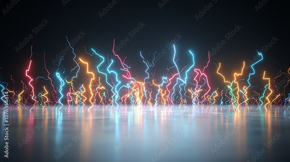 Aufkleber Vibrant glowing electrical sparks with dynamic colorful lightning branches radiating sharp energy lines against a transparent background creating a captivating high tech and futuristic visual effect