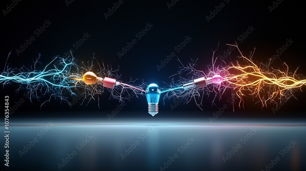 Poster Mesmerizing display of sharp branching electrical sparks with a range of vibrant colors
