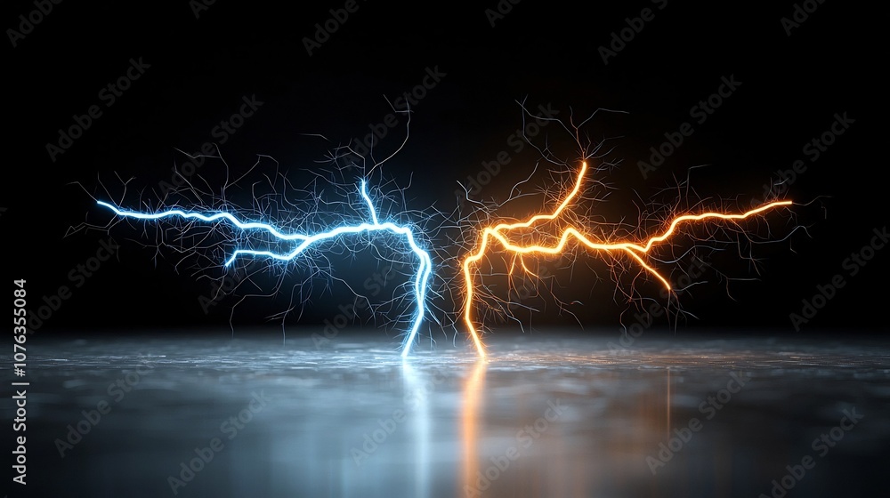 Aufkleber Intense and Colorful Electrical Sparks with Sharp Branching Patterns Emitting a Glowing High Energy Effect on a Transparent Background for Modern Graphic Design Art or Technological Concepts