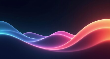 Charcoal, coral, azure, and lilac colors flow in graceful arcs across a dark background, forming a serene, abstract gradient with undulating lines in Octane Render style.