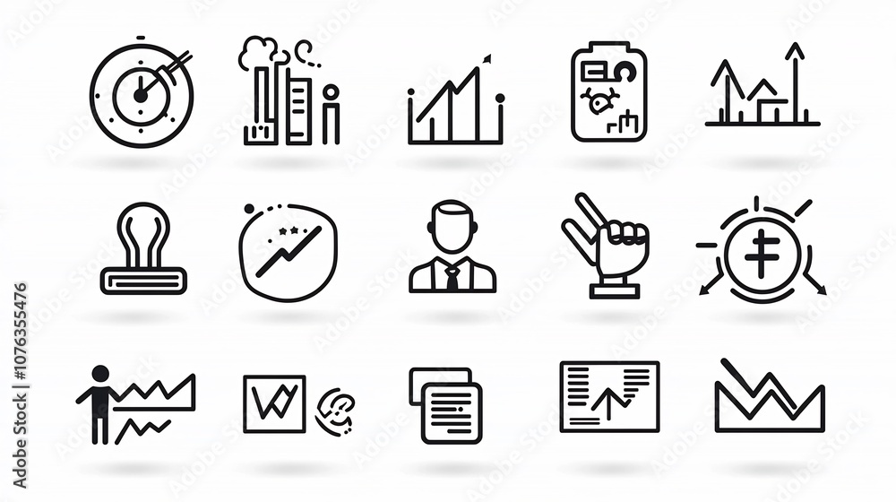 Fototapete set of 15 clean and simple business outline icons featuring themes of leadership communication marke