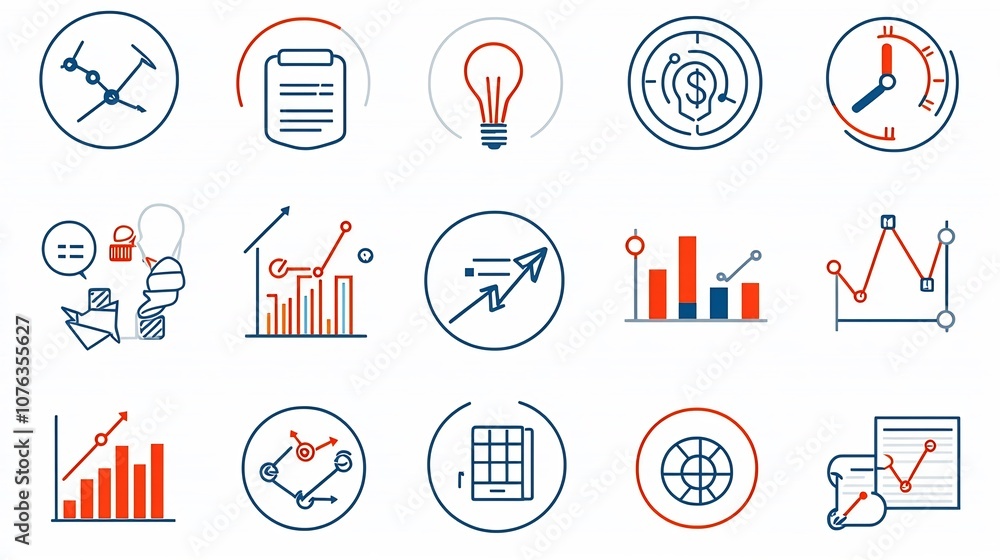 Aufkleber comprehensive set of 15 minimalist outline icons representing key business themes such as goals prod