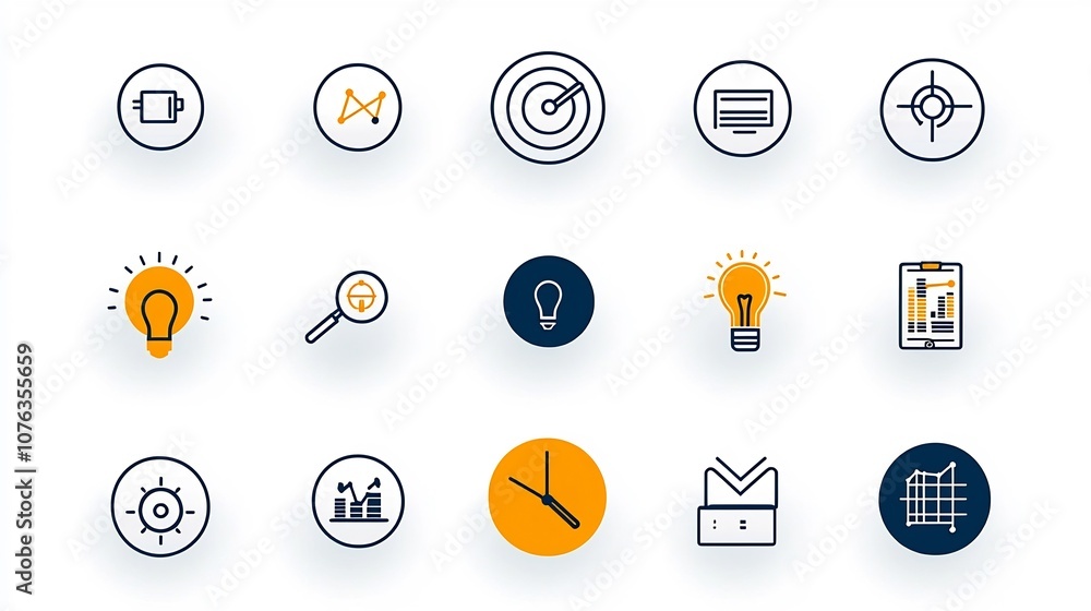 Poster Minimalist and clean of a business icon set focused on data management strategy and communication elements