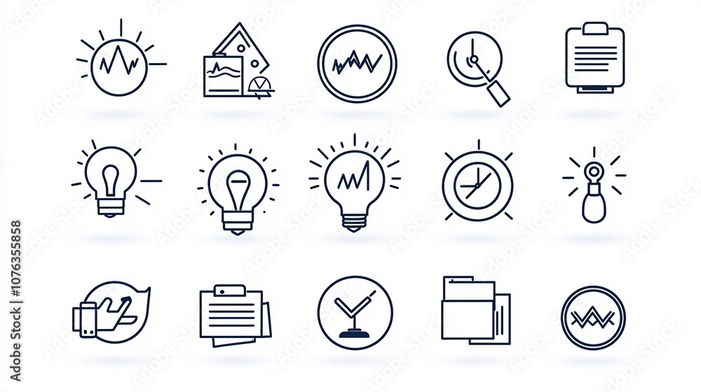 Poster Outline icon set of 15 business related elements covering marketing networking leadership and team building in style with editable strokes