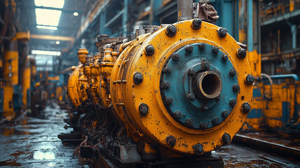 Fototapeta premium industrial gear assembly in a shipyard, detailed close-up showing the complexity and scale of machinery