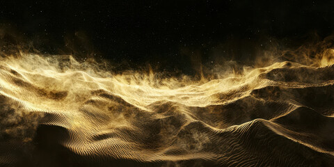 A black and gold background with a lot of smoke and dust