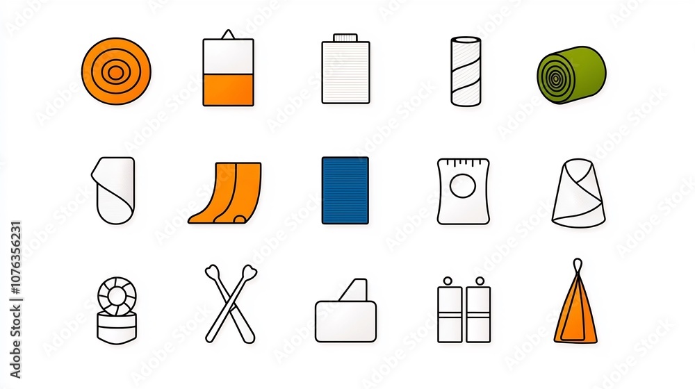 Leinwandbilder collection of 15 clean icons representing various fabric and textile attributes such as softness str