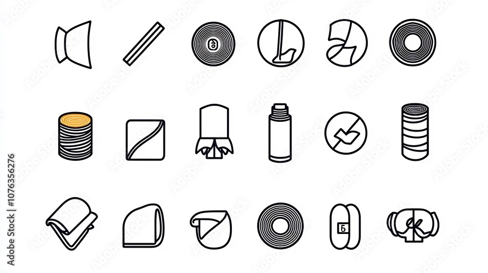 Aufkleber outline icon set depicting 15 key fabric features including fade resistance moisture wicking and ant