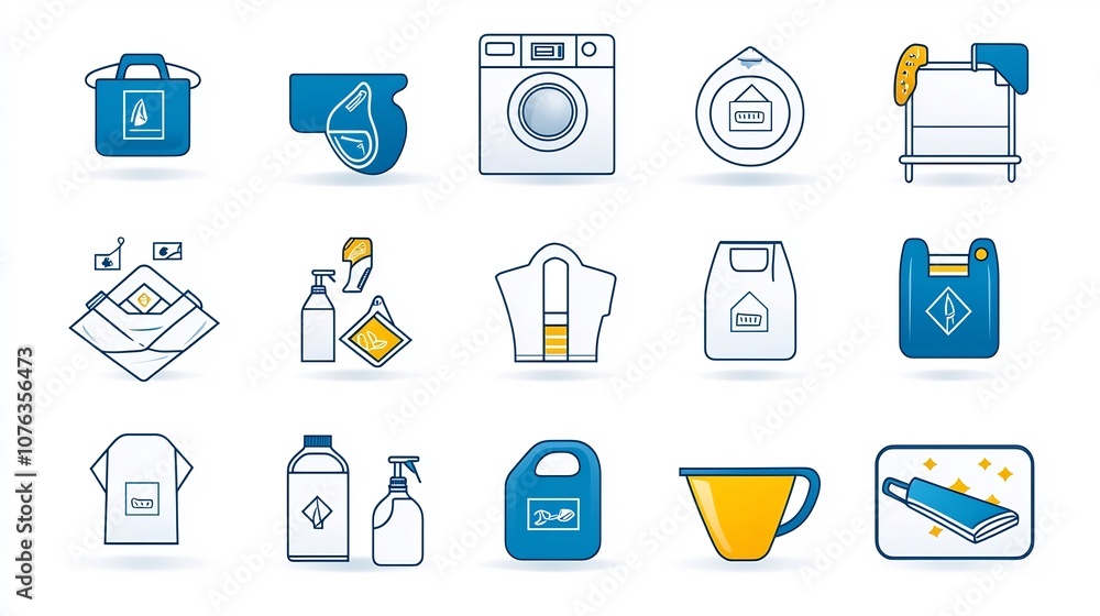 Poster comprehensive set of 15 thin line icons that visually represent various fabric care and feature symb