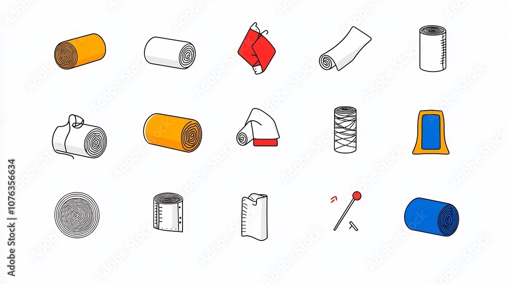 Aufkleber collection of 15 minimalist fabric feature icons in clean outline style showcasing essential propert