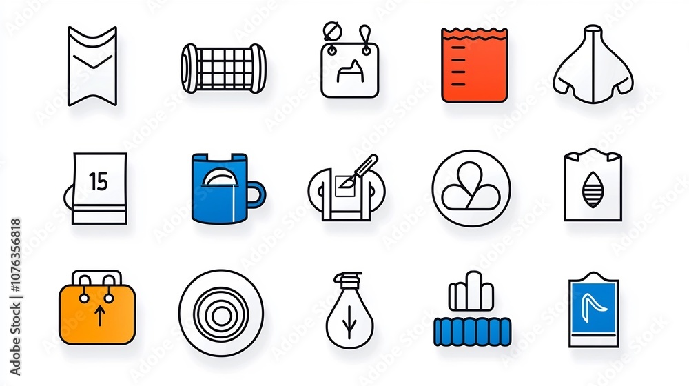 Poster comprehensive set of 15 icons representing various textile properties such as breathability stretcha