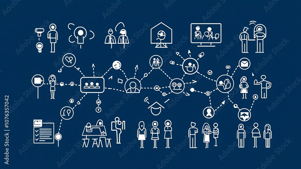 Aufkleber A simple showcasing minimalist line icons that represent the concepts of community group connections team dynamics audience and member relationships  The design features a clean