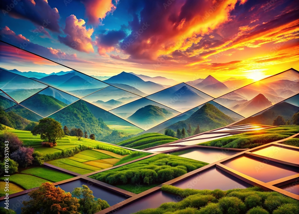 Poster abstract geometric patterns with vibrant gradient colors and flowing lines captured in a stunning la