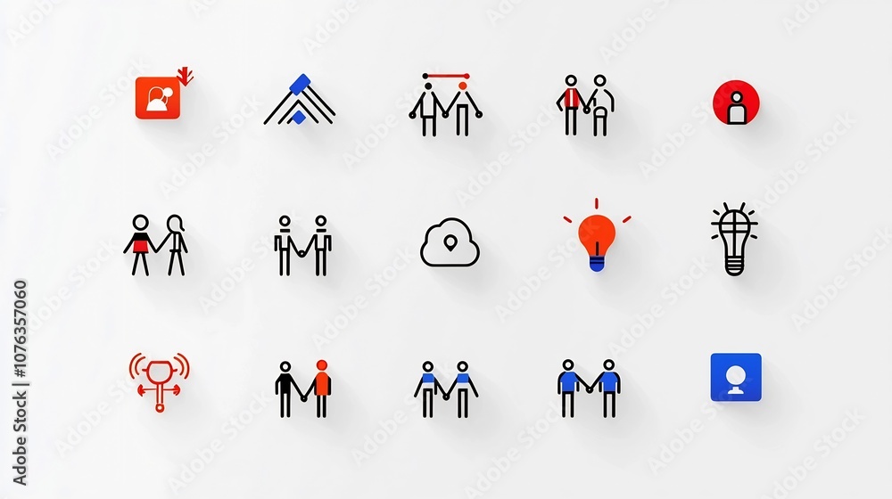 Aufkleber Thin line icons depicting the concepts of community group connections team audience engagement  A simple showcasing various symbols and elements related to unity partnership and social interaction