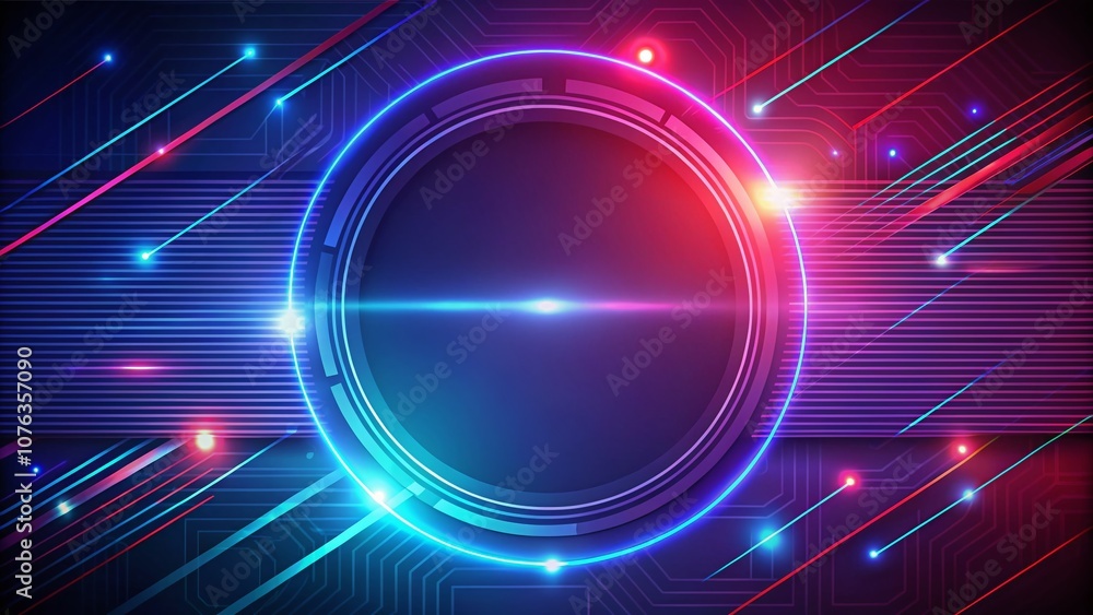 Poster abstract glowing circle lines on dark blue background with geometric stripe line art design in moder