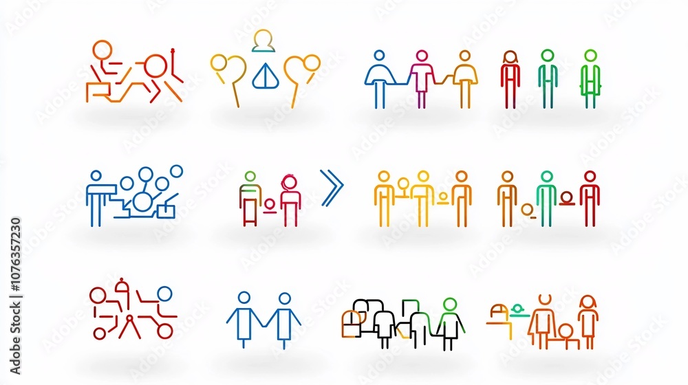 Poster Thin line icons for social groups including participants population and community members vector with clean strokes and minimal design