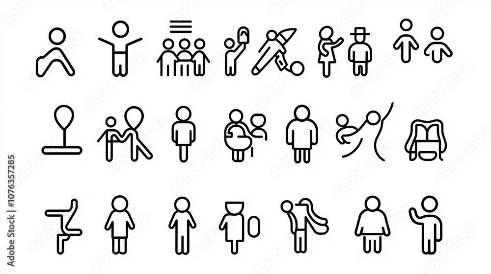 Poster set of thin line icons depicting various social groups participants population and community members
