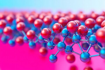 Abstract 3D Molecular Structure: Red and Blue Atoms in a Futuristic Design