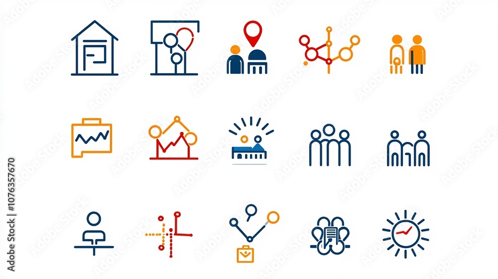Poster featuring a collection of editable icons that symbolize various aspects of group dynamics including team building community participation and population structure  Designed for use in business