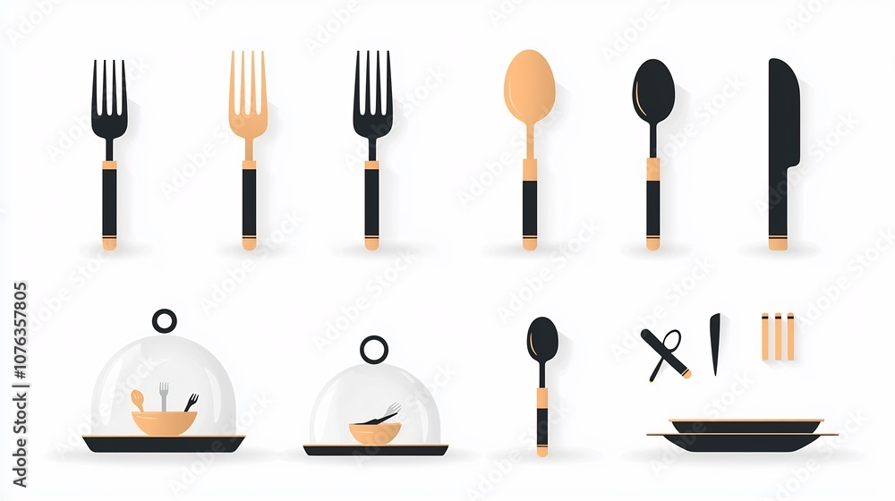 Poster minimalist icon set featuring a collection of essential cutlery items including a fork spoon knife p