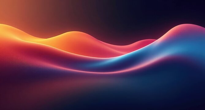 Ruby, olive, tangerine, and sky blue colors move with fluid motion across a dark background, creating a soft, abstract scene with undulating lines in Cinema 4D style.