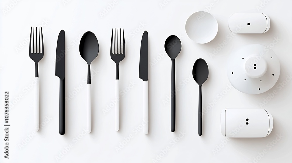 Poster Minimalist Icons Depicting Essential Dining Tableware Elements Fork Knife Spoon and a Simplified Table Setting  This Clean Modern Can Be Used for Kitchenware Catering