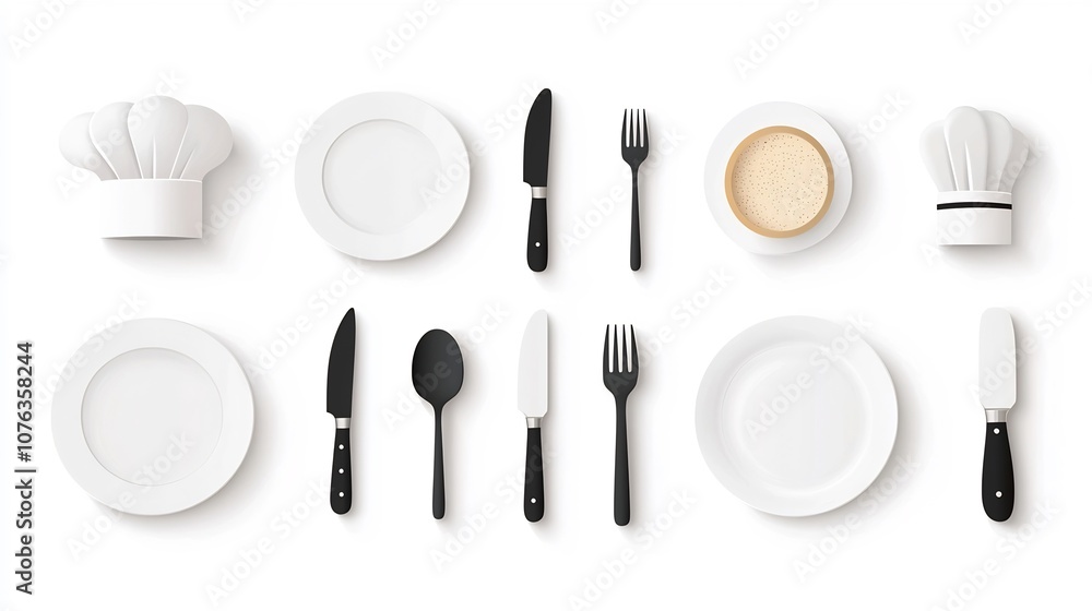Poster comprehensive set of restaurant tableware icons featuring a plate fork knife spoon cloche and chef s