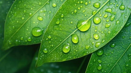Enhance your environment by exploring the beauty of water-drenched green leaves in nature