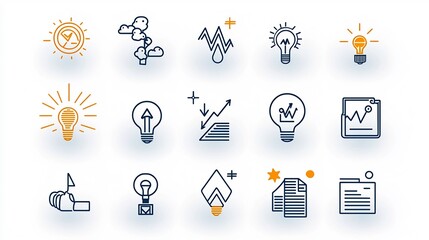 This comprehensive collection of 15 linear icons showcases a diverse range of symbols focused on growth progress and success  From icons representing career advancement financial milestones