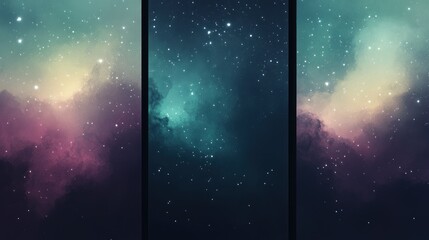 A cosmic scene featuring colorful nebulae and stars.