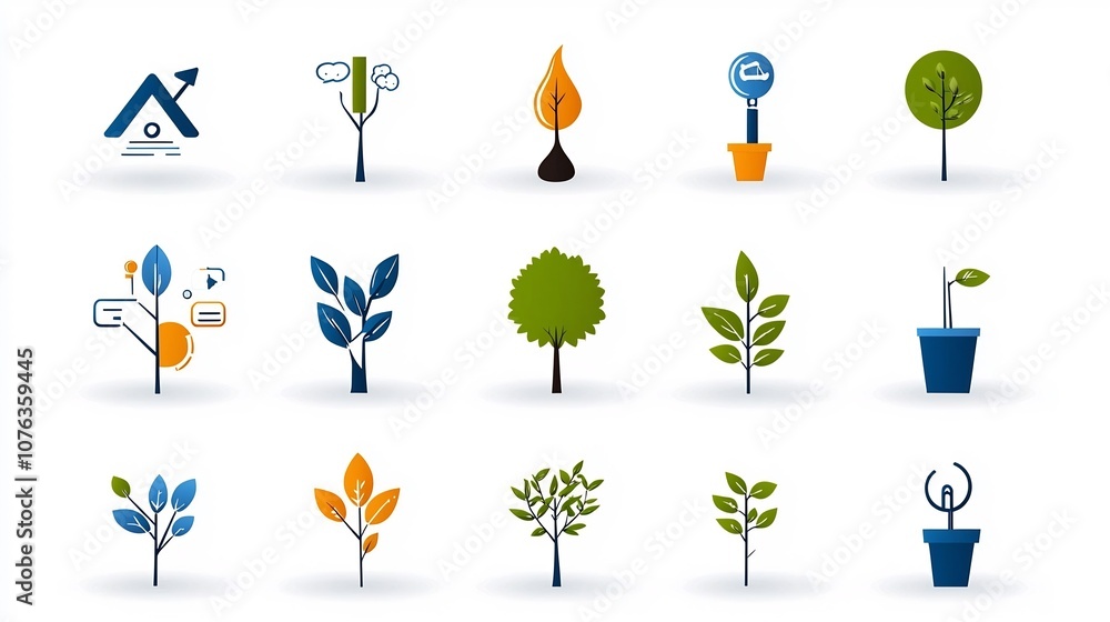 Poster Visualizing Positive Growth Dynamics with a Set of 15 Simple Linear Icons Illustrating Concepts of Business Development Economic Progress and Productivity Improvement