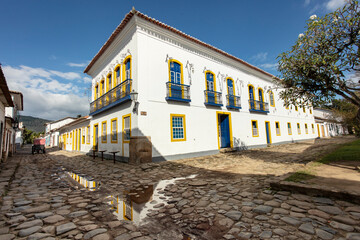 Street of historical center in Paraty, Rio de Janeiro, Brazil. Paraty is a preserved Portuguese...