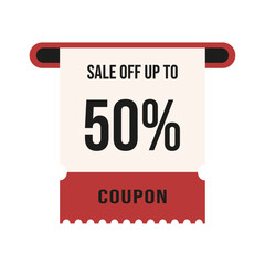 Simple flat welcome Sale Coupon isolated white background. Sale Voucher in Coupon machine template design. Vector illustration can used promotion web and social media design.