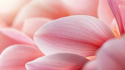 A close-up view of soft pink flower petals, showcasing their delicate texture and gentle hues, creating a serene and calming atmosphere.