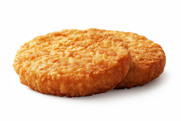 Chicken patties or fish cakes fried in breadcrumbs . isolated on white background