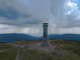 Observation tower on the peak of Mount Kralicky Sneznik, Eastern Sudetes on the border of Poland and the Czech Republic