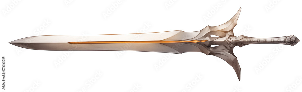 Poster beautifully crafted fantasy sword with intricate details and sleek design, isolated on white backgro