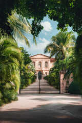 Explore a Historic Mansion Nestled Amidst Tropical Gardens and Luxurious Palm Trees
