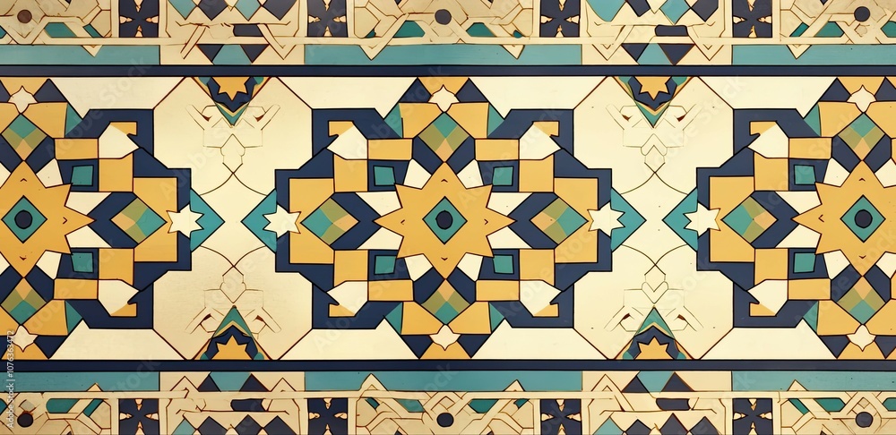 Poster abstract geometric pattern with star shapes and interlocking motifs