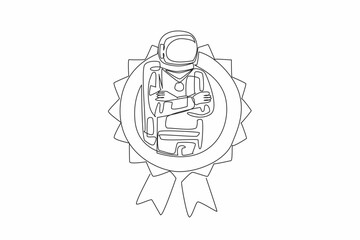 Continuous one line drawing astronaut crossed arm on chest while medal around neck. Inspiring future generations to dream big. Employee Appreciation Day. Single line draw design vector illustration