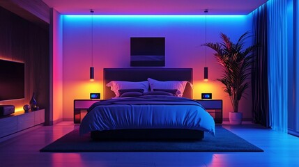 Futuristic Smart Home Bedroom with Adaptive Sleep Tracker and Lighting