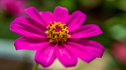 Obraz premium Close-up of a vibrant pink flower with yellow center