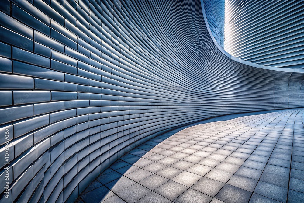 Poster aerial view of a curved gray wall texture design showcasing unique patterns and depth in urban archi