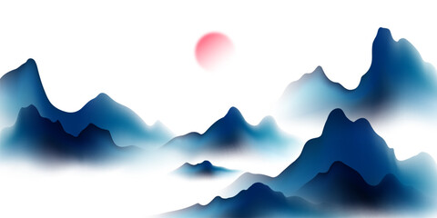 Modern design vector illustration of beautiful Chinese ink landscape painting.