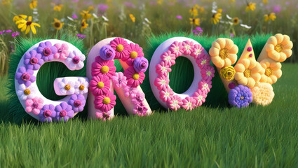 Floral 3D Text Effect - GROW