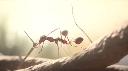 Red Ant Walking on a Branch in the Sunlight