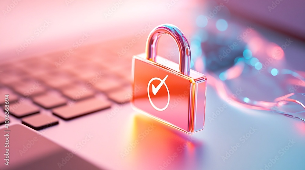 Poster digital security concept with lock on laptop keyboard
