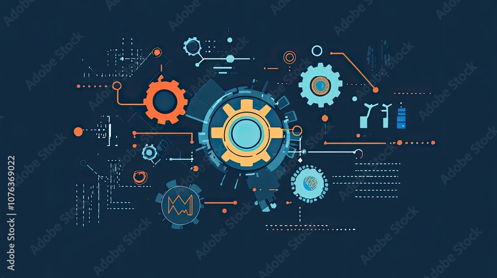 Poster abstract digital background with gears and lines