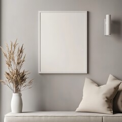 Modern Living Room Mockup with Blank Canvas Wall Art  White Frame and Neutral Decor