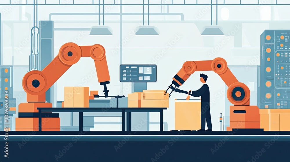 Poster automated industrial robotics system with human supervisor